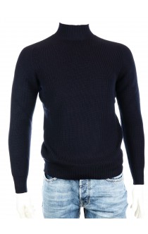 Gran Sasso Herren-Pullover mit kleinem Stehkragen Dunkelblau
