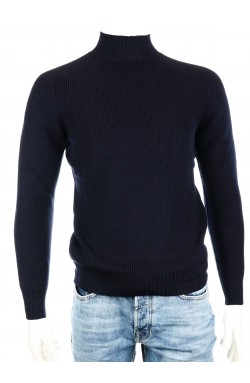 Gran Sasso Herren-Pullover mit kleinem Stehkragen Dunkelblau